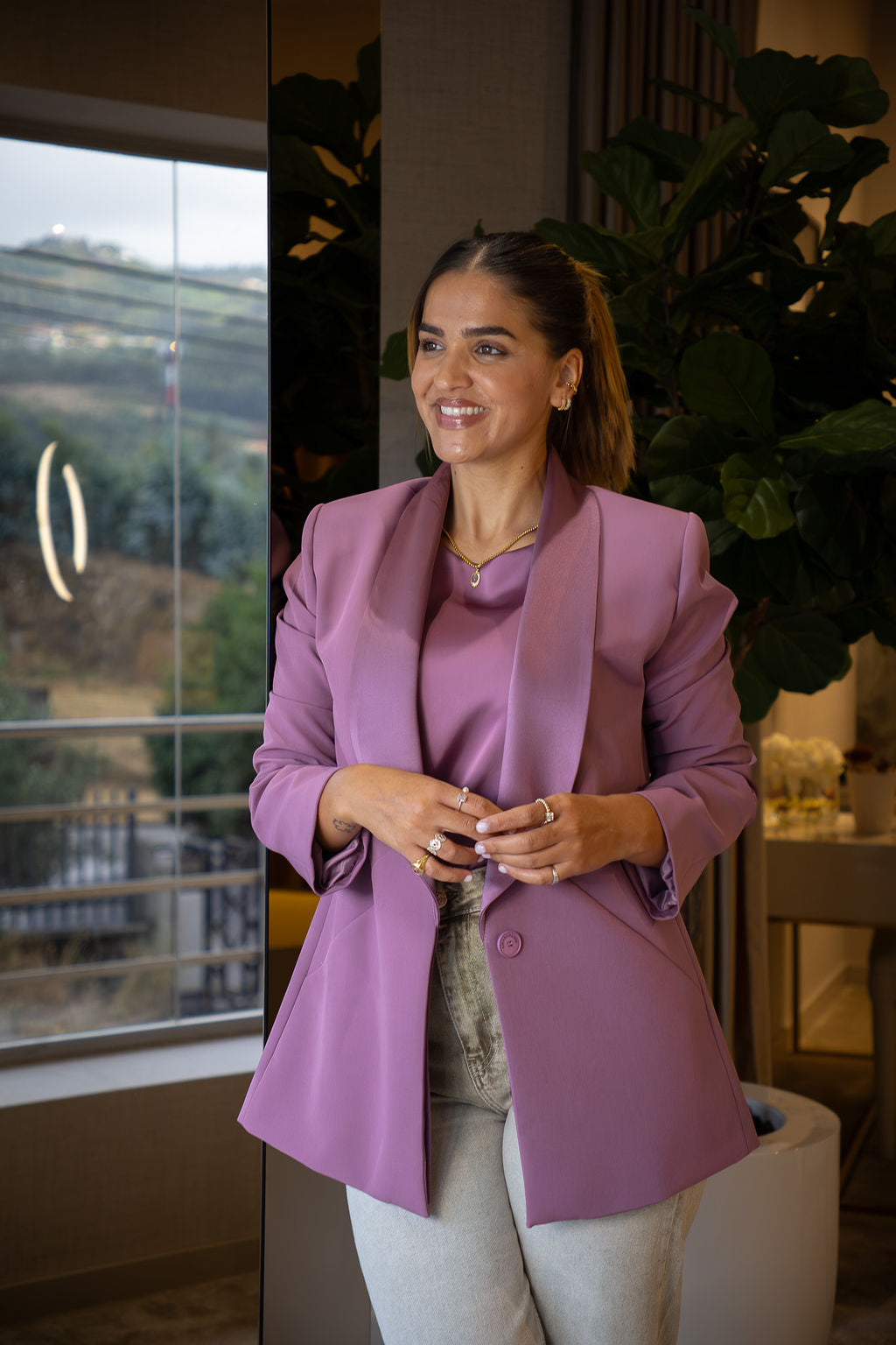 BLAZER ROSA COM LAPELA SHAWL RINASCIMENTO