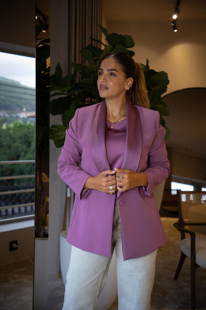 BLAZER ROSA COM LAPELA SHAWL RINASCIMENTO