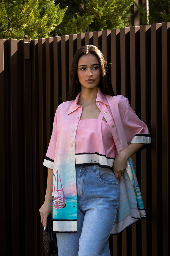 TOP CROPPED ROSA COM CONTRASTE LANÇA PERFUME