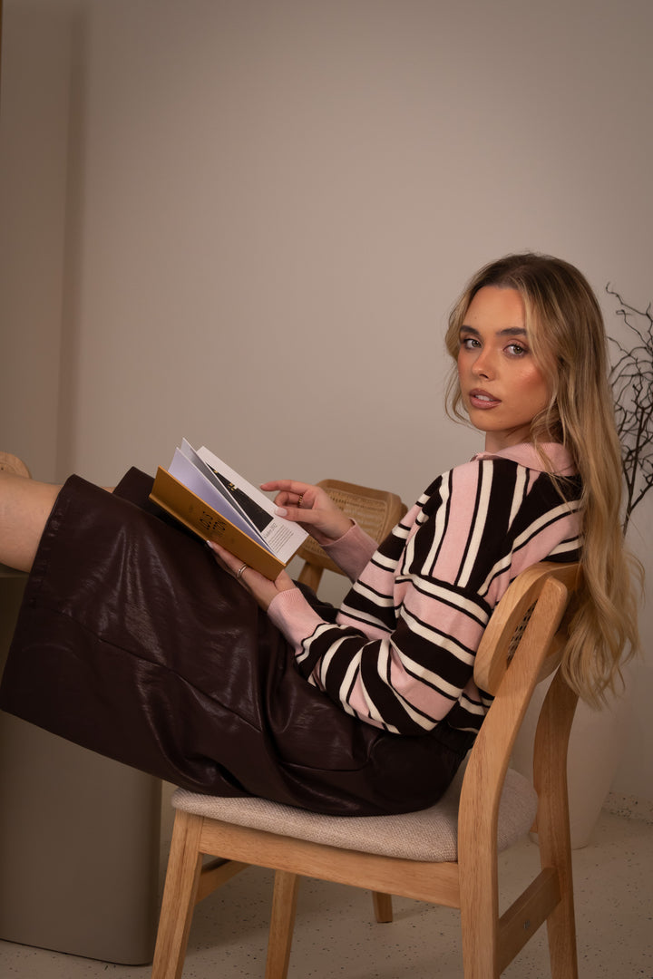 CAMISOLA ROSA E CASTANHA DE FECHO PONTO CHIC