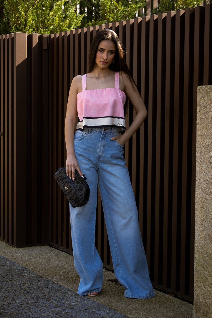 TOP CROPPED ROSA COM CONTRASTE LANÇA PERFUME
