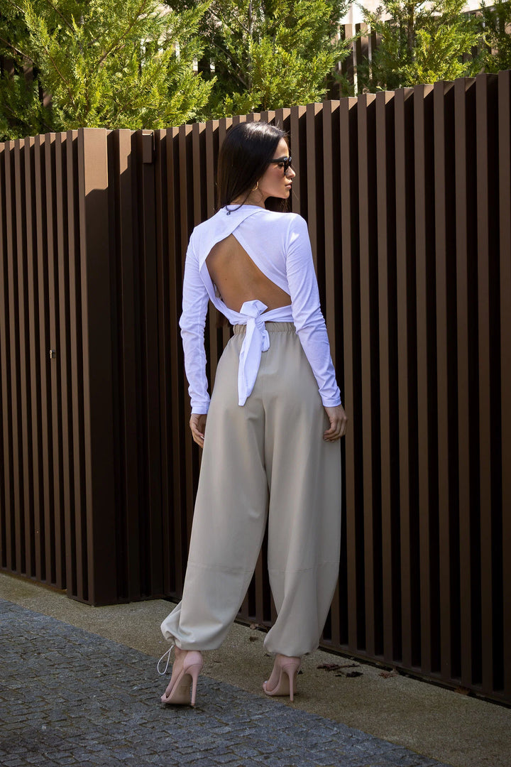CALÇA BEGE FLUIDA COM ELÁSTICO IMPERIAL
