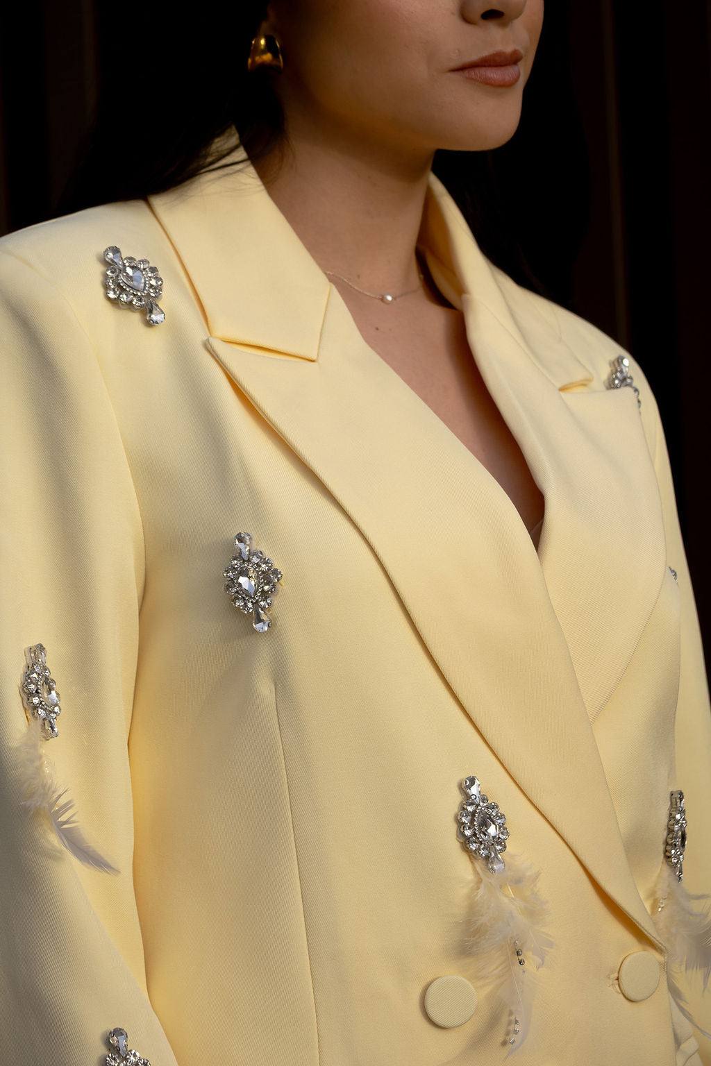 BLAZER AMARELO COM APLICAÇÕES BRILHANTES PONTO CHIC
