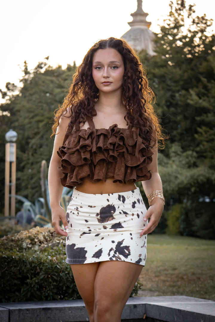 SAIA CURTA COW PRINT PONTO CHIC