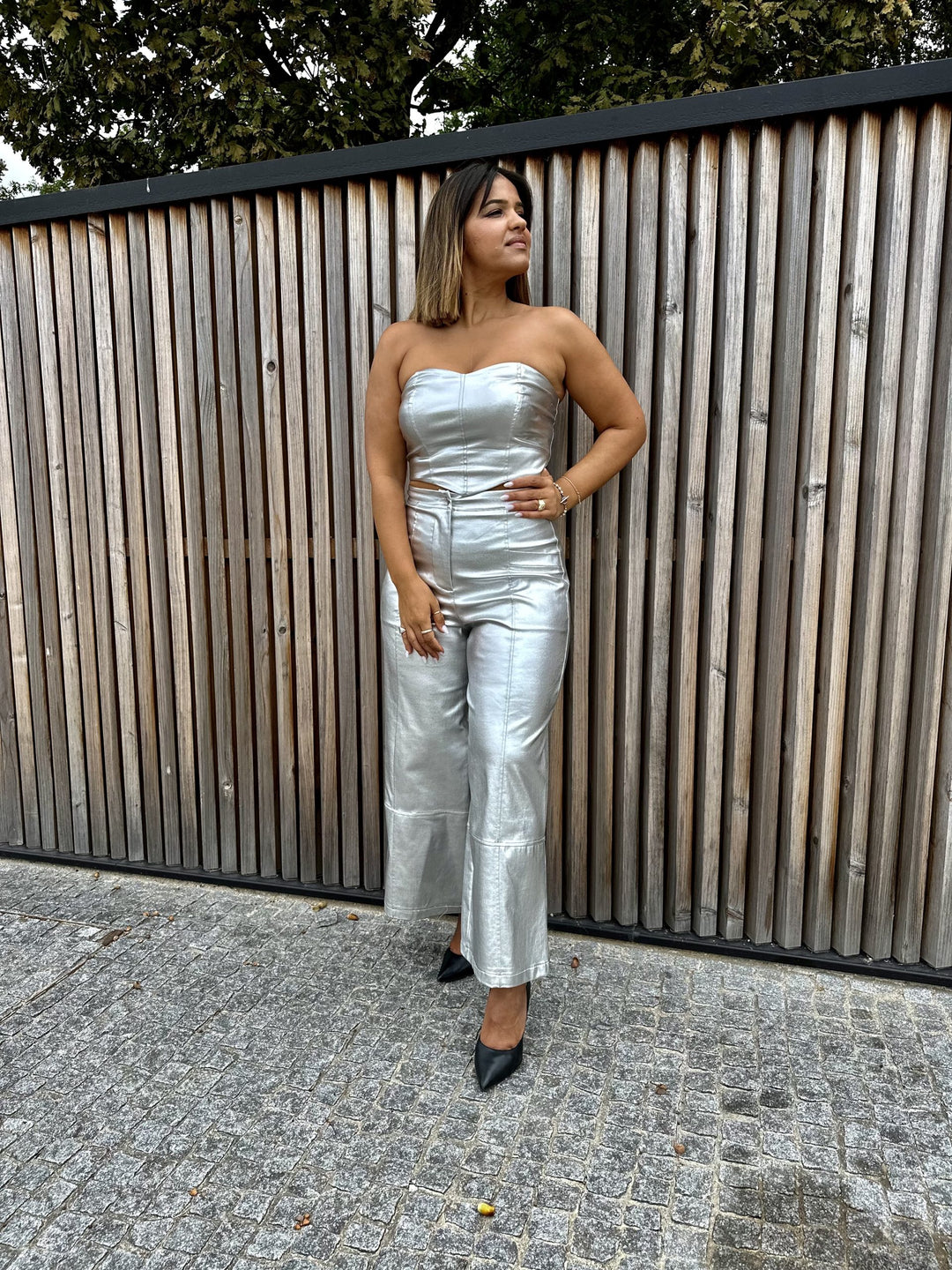 TOP CORSET CINZENTO METALIZADO RINASCIMENTO