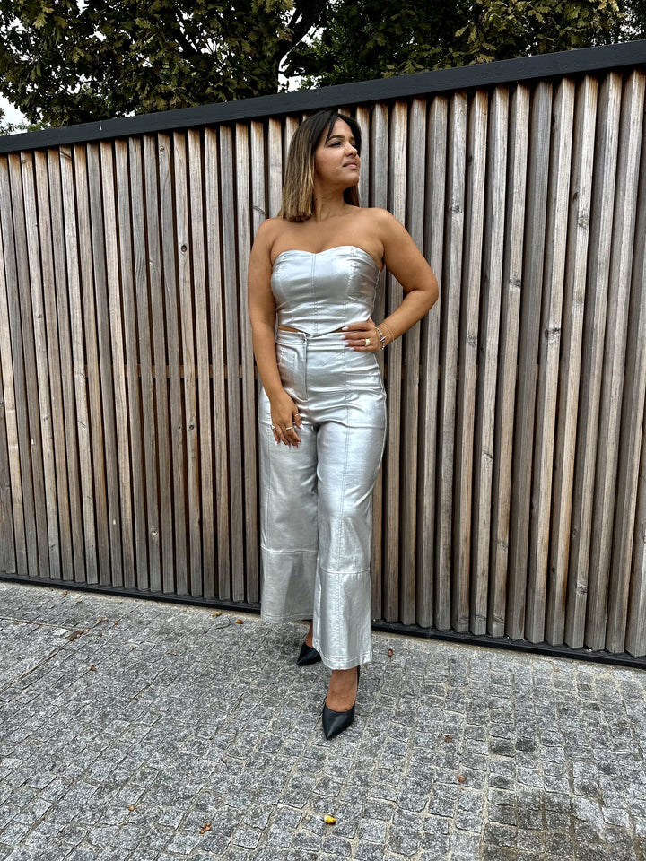 TOP CORSET CINZENTO METALIZADO RINASCIMENTO