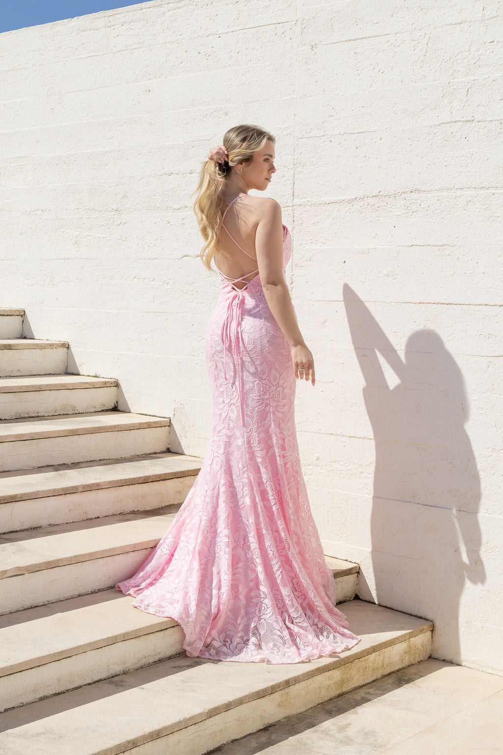 VESTIDO COMPRIDO ROSA RENDADO PONTO CHIC