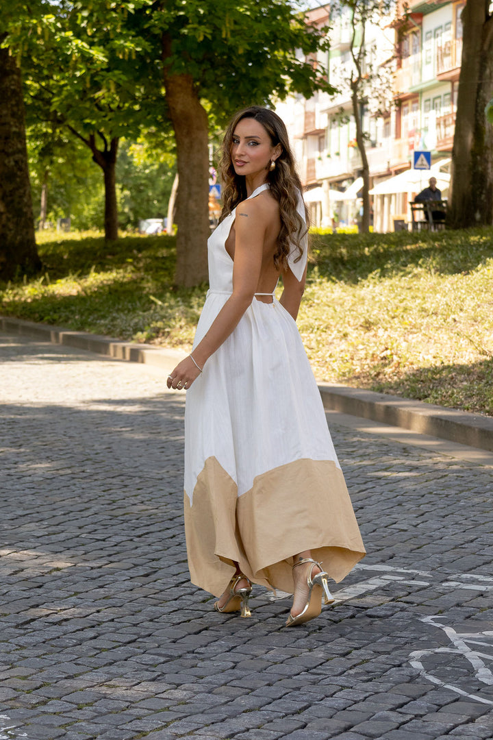 VESTIDO CRU FOLHO CONTRASTE LANÇA PERFUME