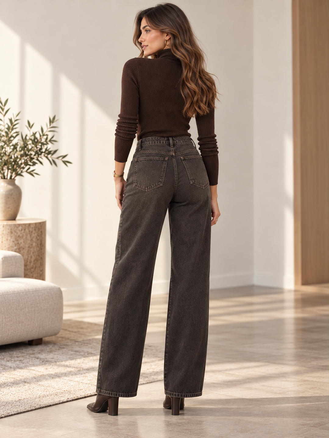 CALÇA DE GANGA CASTANHA WIDE LEG LANÇA PERFUME