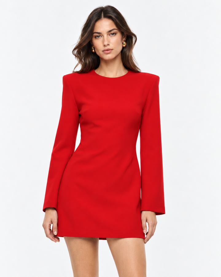 VESTIDO VERMELHO COM MANGA COMPRIDA E CORTE ACINTURADO IMPERIAL