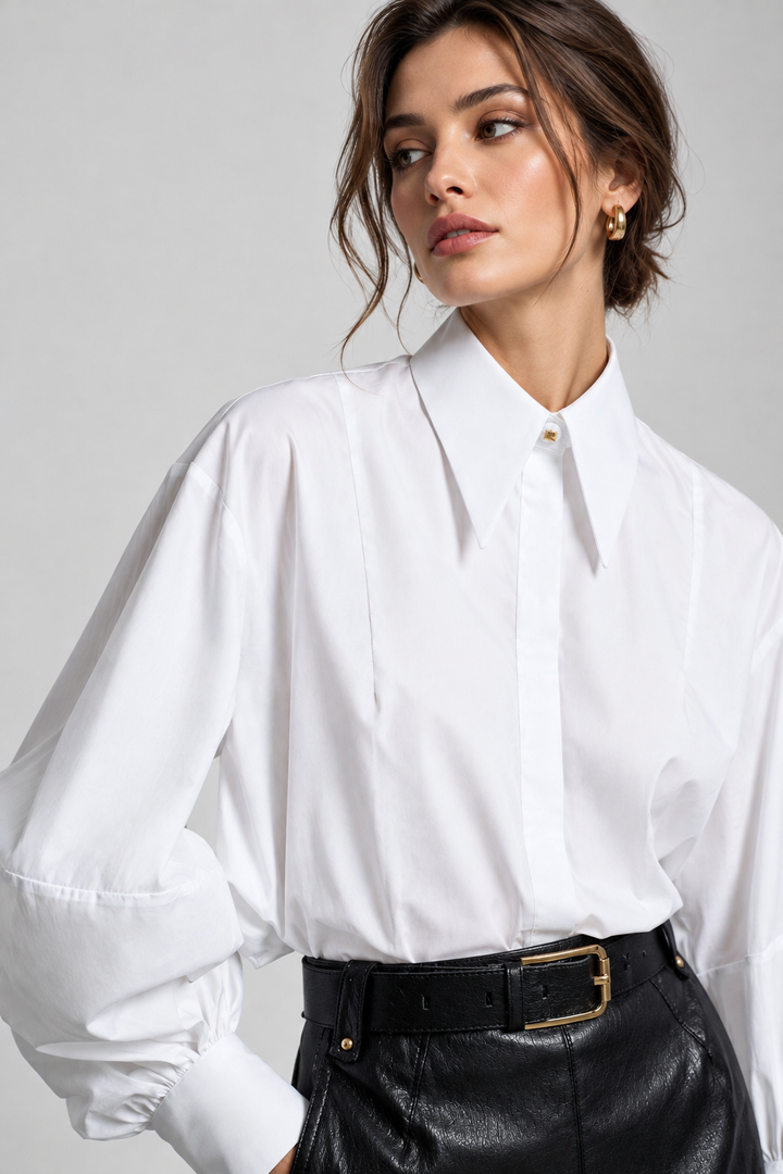 CAMISA BRANCA FLUIDA COM MANGAS VOLUMOSAS IMPERIAL