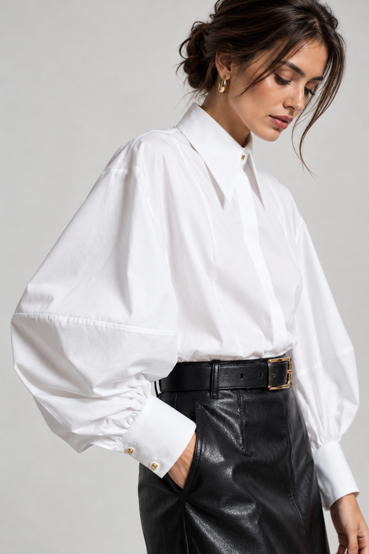 CAMISA BRANCA FLUIDA COM MANGAS VOLUMOSAS IMPERIAL