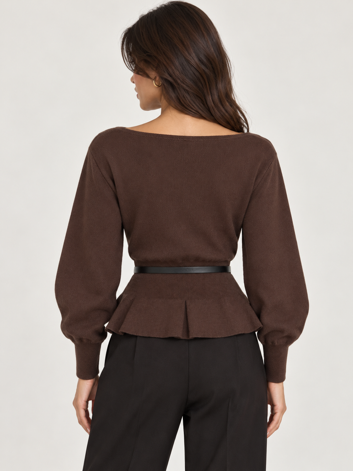 CAMISOLA CASTANHA COM CINTURA AJUSTADA FOLHO E CINTO PONTO CHIC