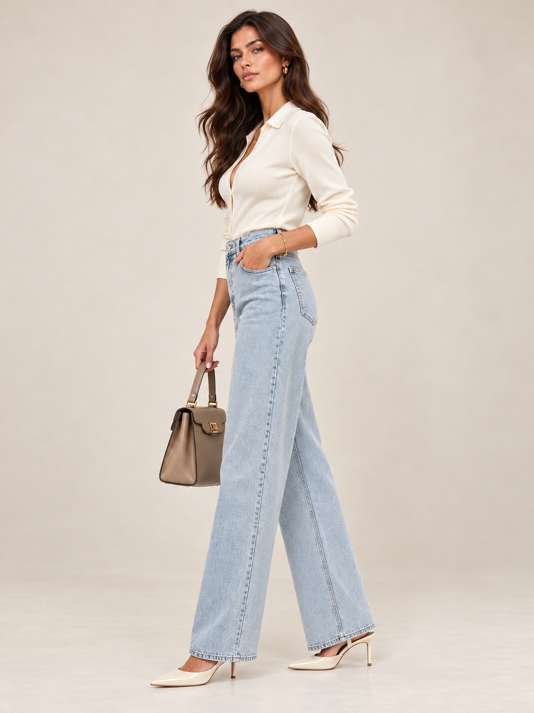 CALÇA JEANS AZUL CLARO WIDE LEG RINASCIMENTO