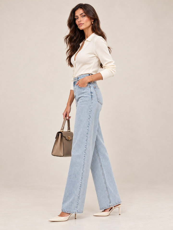 CALÇA JEANS AZUL CLARO WIDE LEG RINASCIMENTO