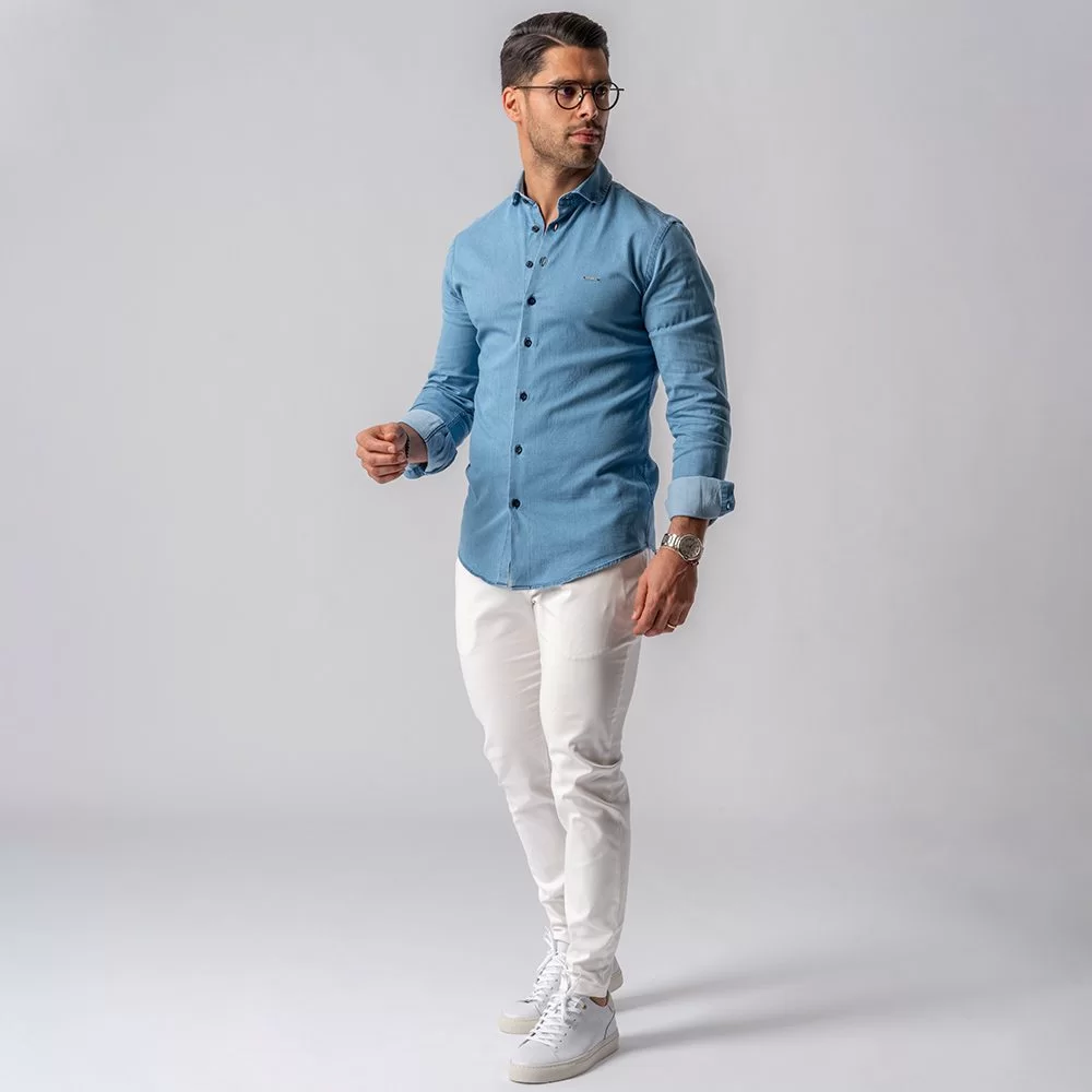 CAMISA GOLA ITALIANA SLIM FIT DENIM ZOLF