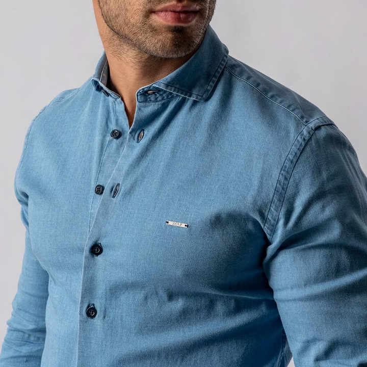 CAMISA GOLA ITALIANA SLIM FIT DENIM ZOLF