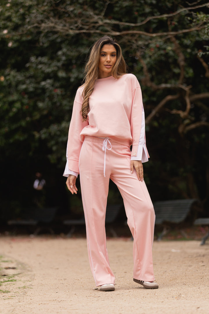 CAMISOLA ROSA COM ENCAIXE NA MANGA SAHOCO