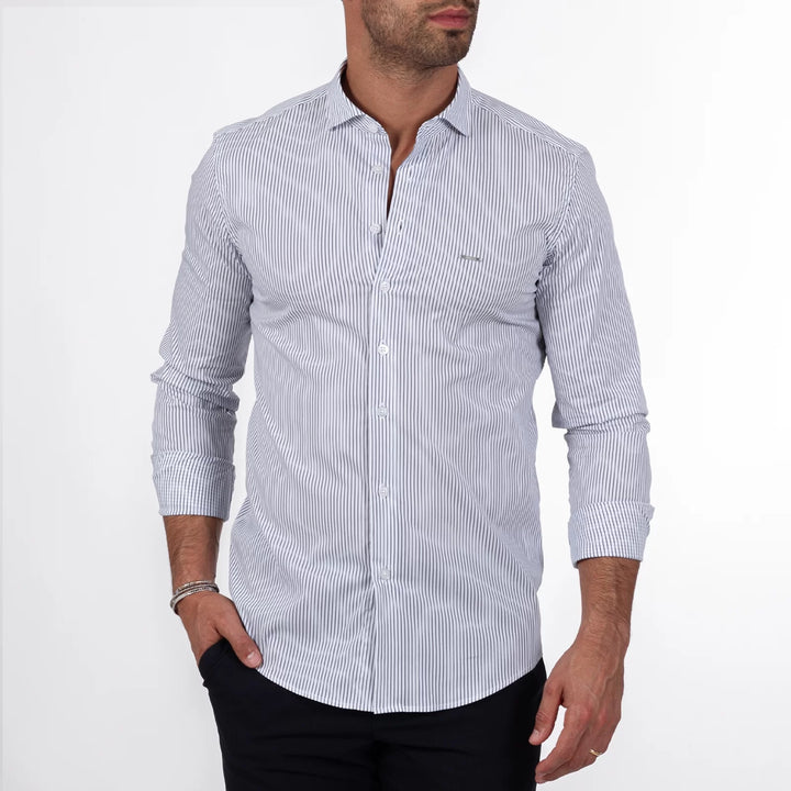 CAMISA GOLA ITALIANA RISCA FINA SLIM FIT AZUL MARINHO ZOLF