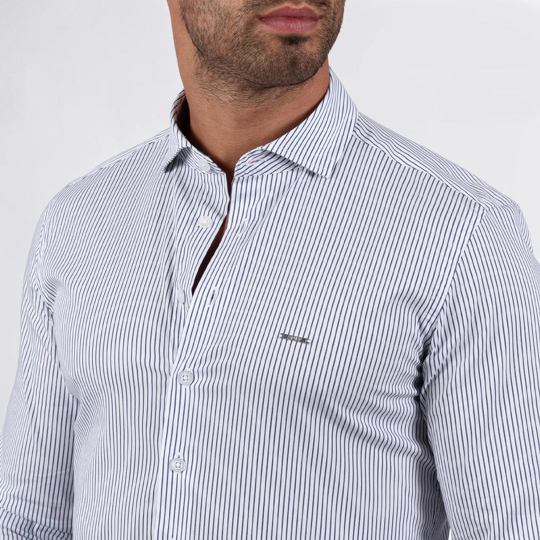 CAMISA GOLA ITALIANA RISCA FINA SLIM FIT AZUL MARINHO ZOLF