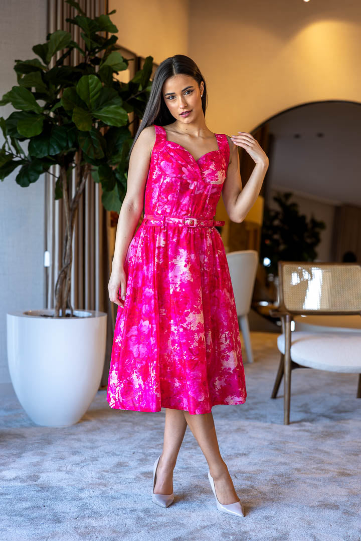 SAIA MIDI ESTAMPA FLORIDA ROSA FRACOMINA