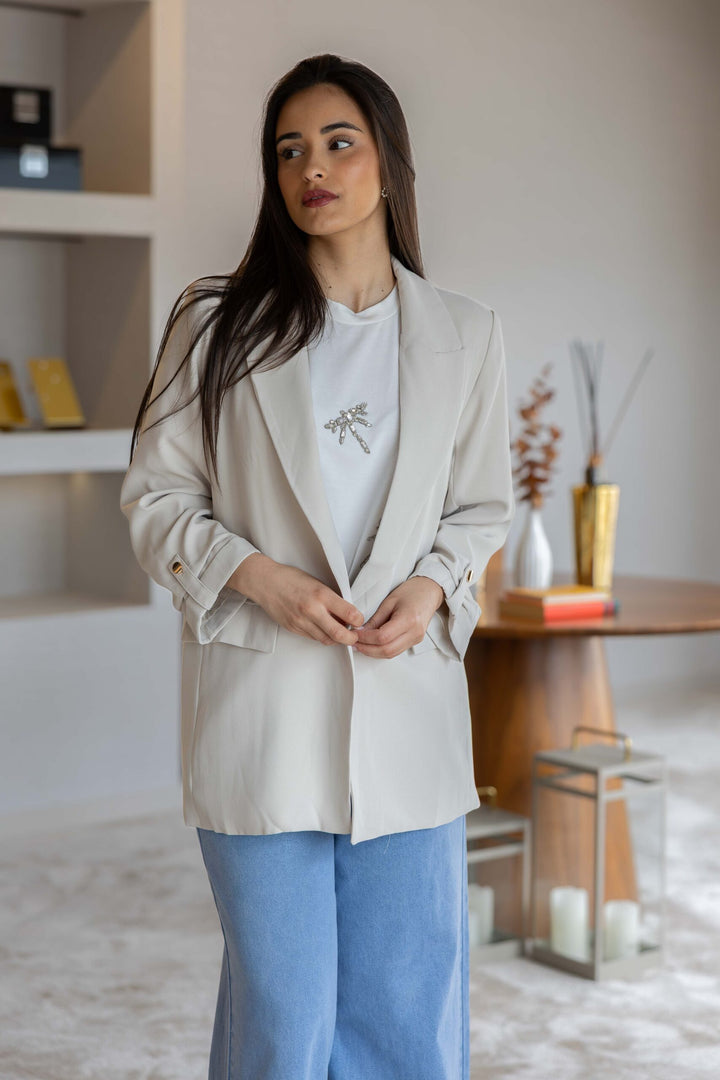 BLAZER BEGE BOTÃO DOURADO PONTO CHIC