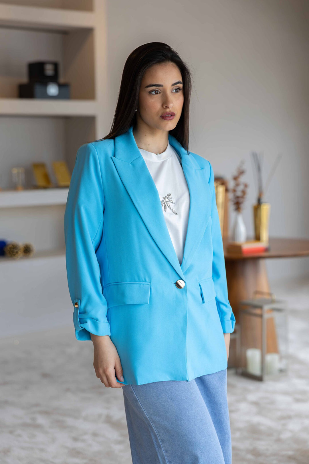 BLAZER AZUL BOTÃO DOURADO PONTO CHIC