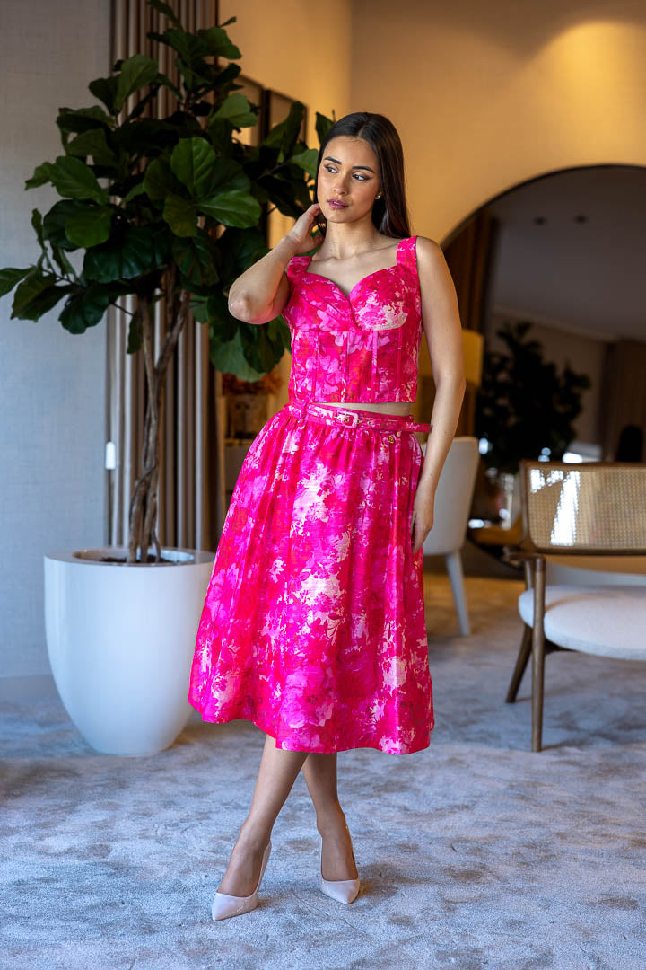 SAIA MIDI ESTAMPA FLORIDA ROSA FRACOMINA