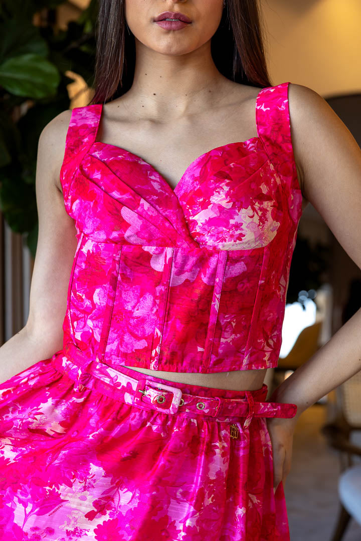 CROP TOP ESTAMPA FLORIDA ROSA FRACOMINA