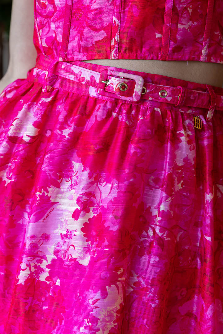 SAIA MIDI ESTAMPA FLORIDA ROSA FRACOMINA