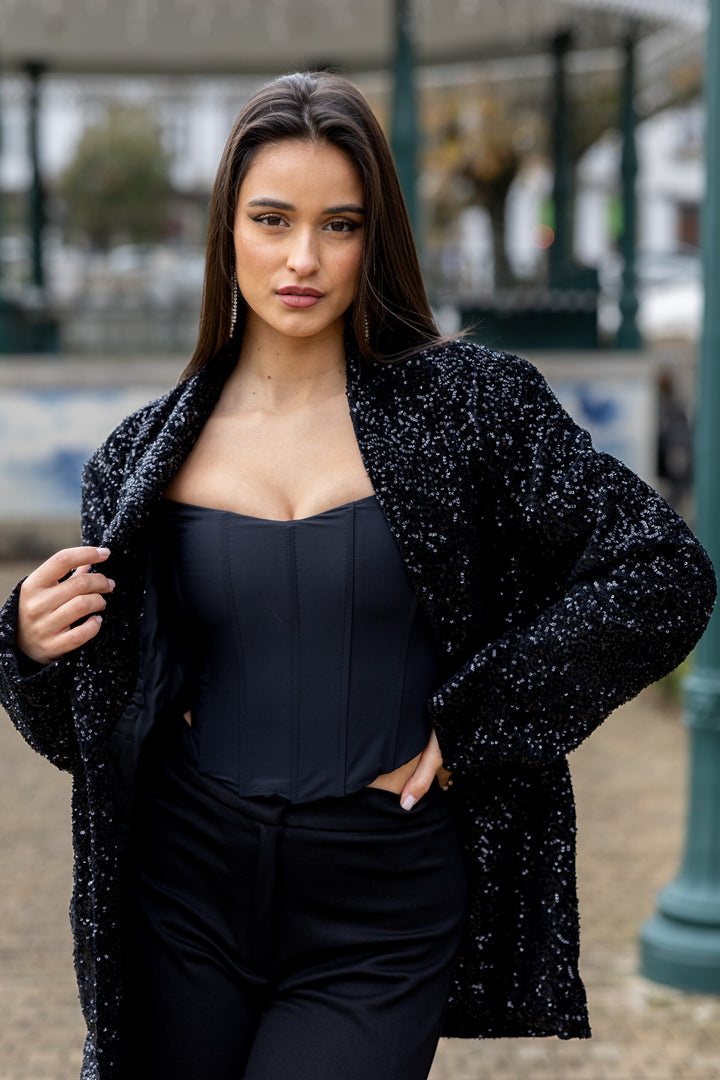 BLAZER PRETO COM BRILHO PONTO CHIC