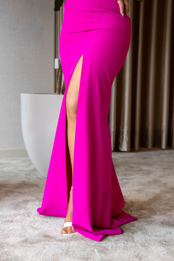 VESTIDO COMPRIDO COM FOLHO ROSA PONTO CHIC