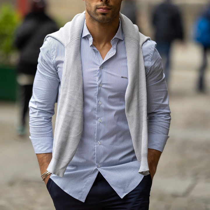 CAMISA GOLA ITALIANA RISCA FINA SLIM FIT AZUL MARINHO ZOLF