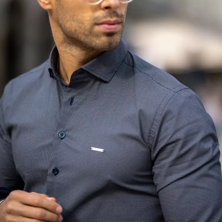CAMISA GOLA ITALIANA AZUL ESTAMPA TAUPE ZOLF