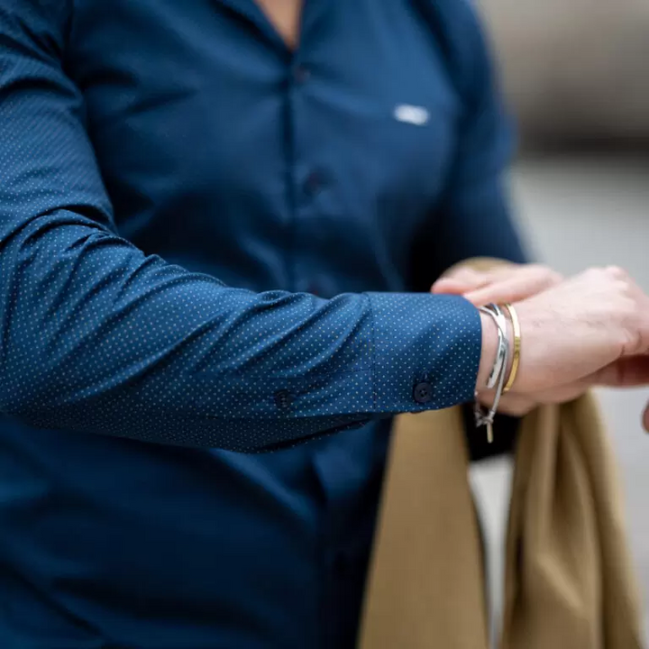 CAMISA GOLA ITALIANA AZUL COM PINTA CAMEL ZOLF