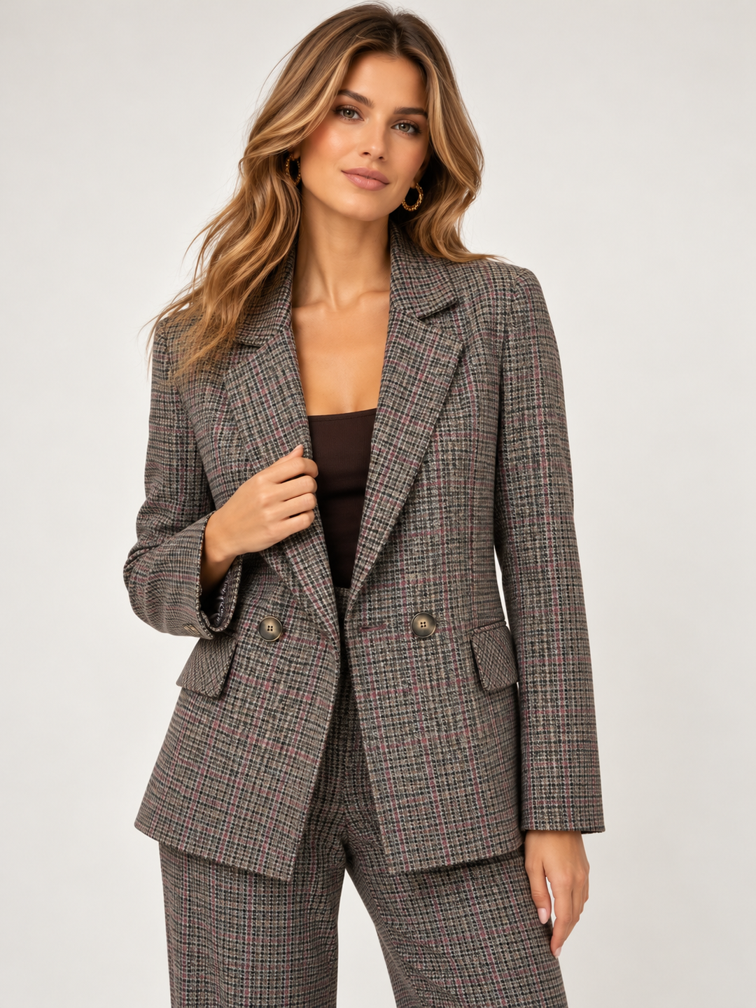 BLAZER XADREZ CASTANHO COM DETALHES BORDÔ RINASCIMENTO