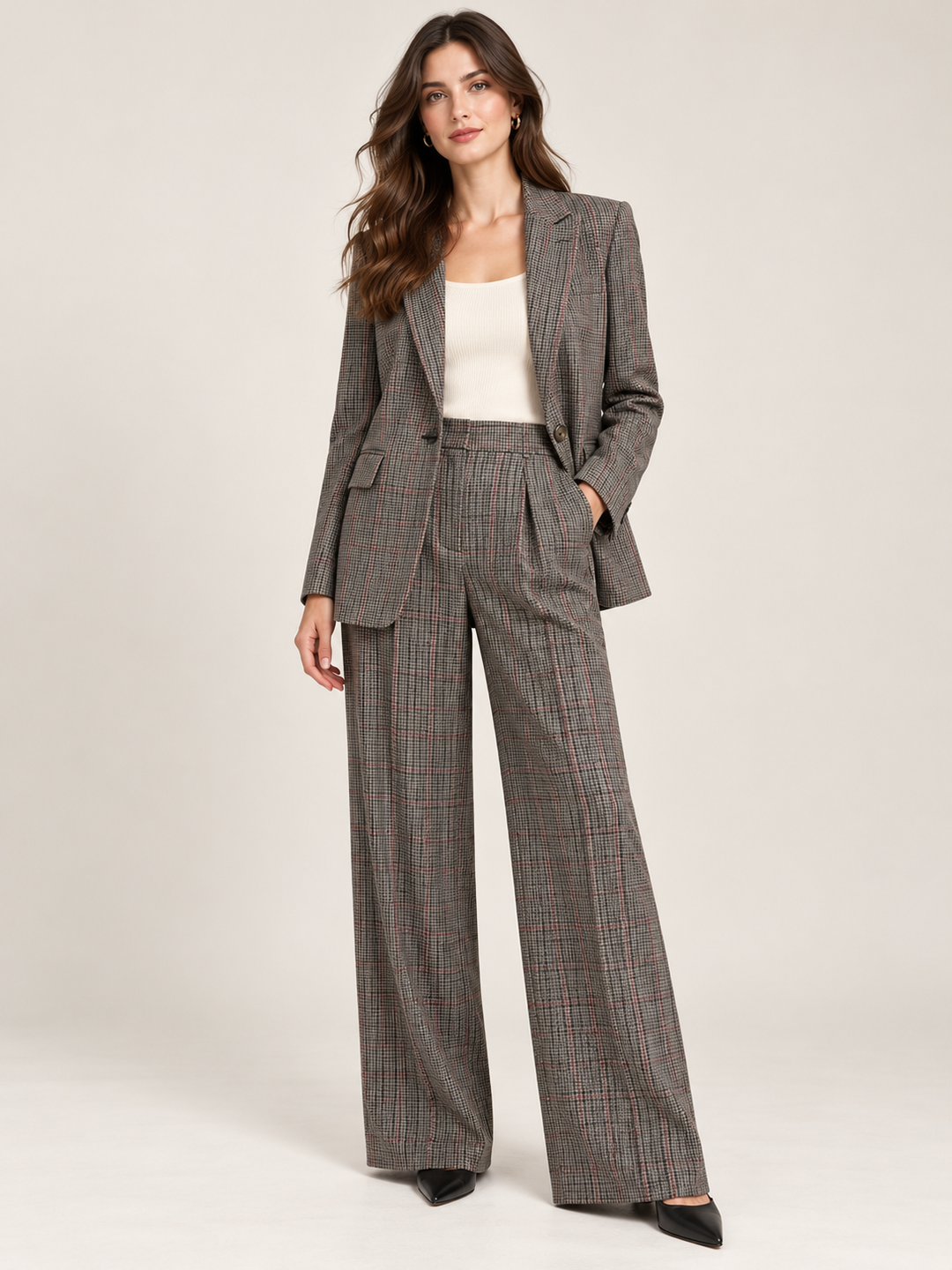 BLAZER XADREZ CASTANHO COM DETALHES BORDÔ RINASCIMENTO