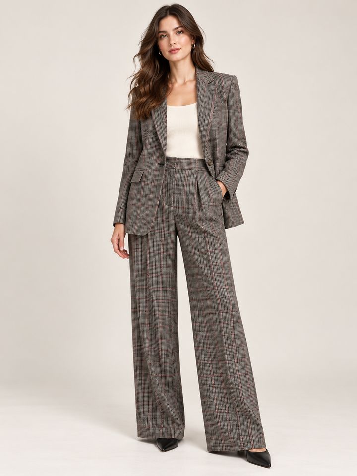 BLAZER XADREZ CASTANHO COM DETALHES BORDÔ RINASCIMENTO