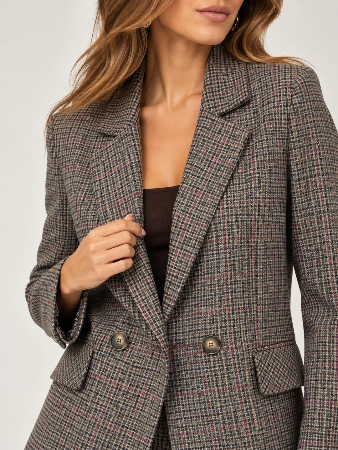 BLAZER XADREZ CASTANHO COM DETALHES BORDÔ RINASCIMENTO