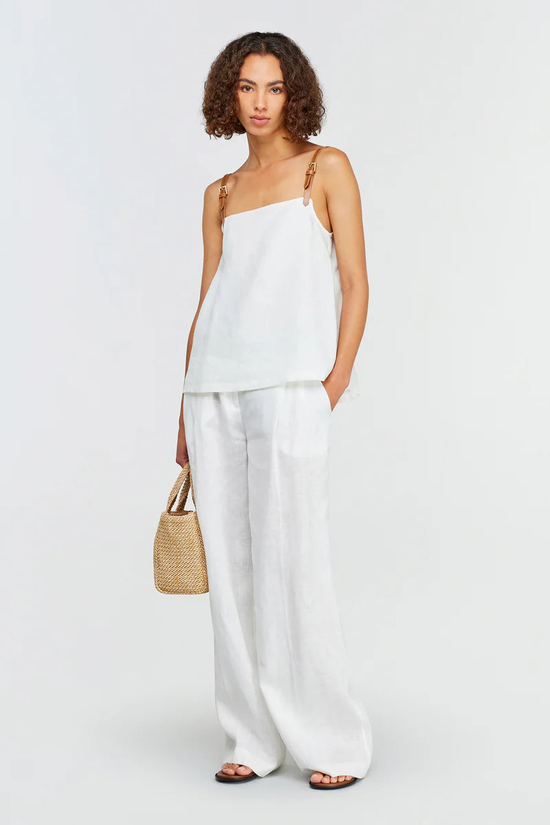 TOP BRANCO COM ALÇA CASTANHA COURO SEMICOUTURE