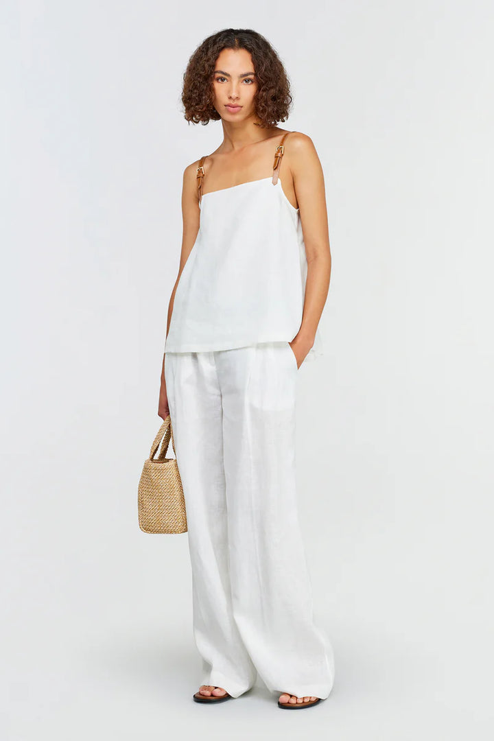 TOP BRANCO COM ALÇA CASTANHA COURO SEMICOUTURE
