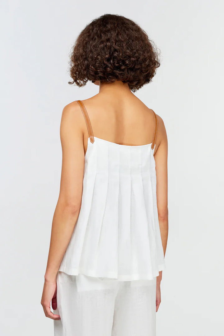 TOP BRANCO COM ALÇA CASTANHA COURO SEMICOUTURE