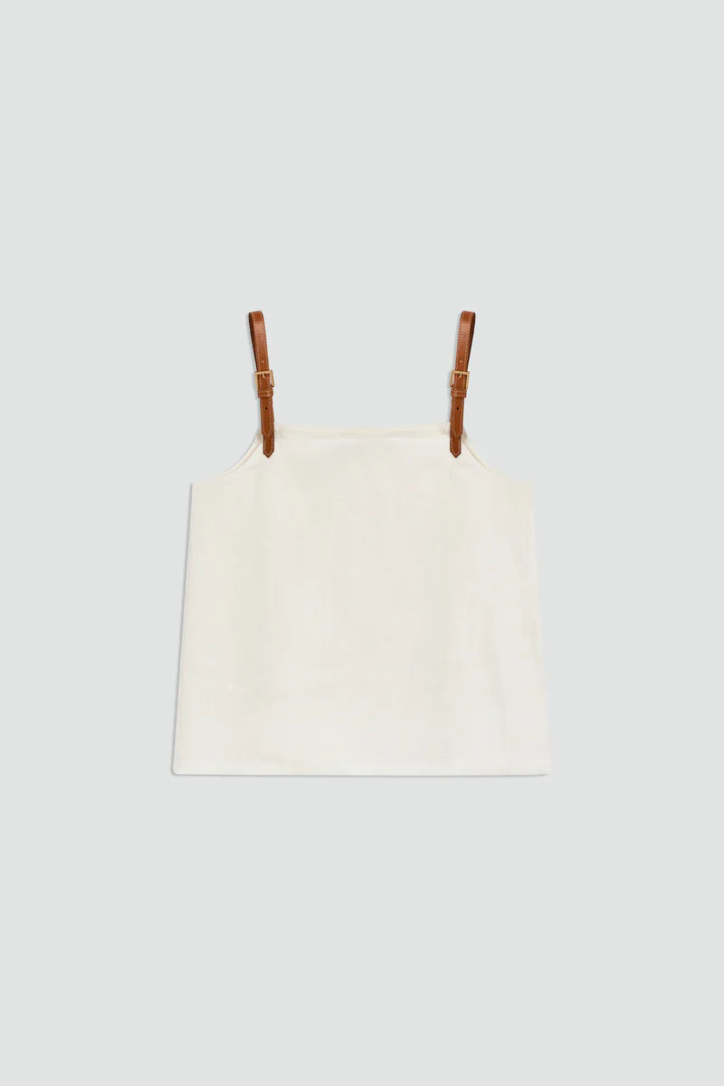 TOP BRANCO COM ALÇA CASTANHA COURO SEMICOUTURE