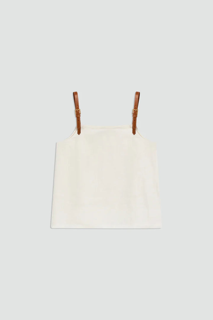TOP BRANCO COM ALÇA CASTANHA COURO SEMICOUTURE