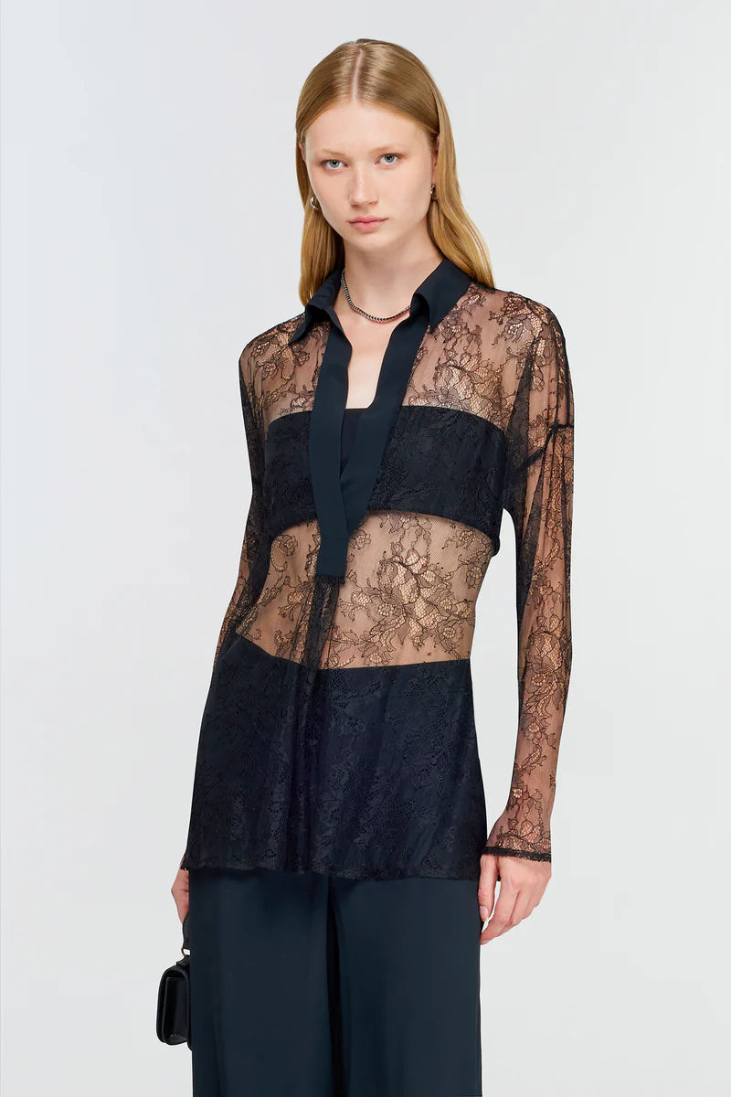 BLUSA PRETA RENDADA SEMICOUTURE
