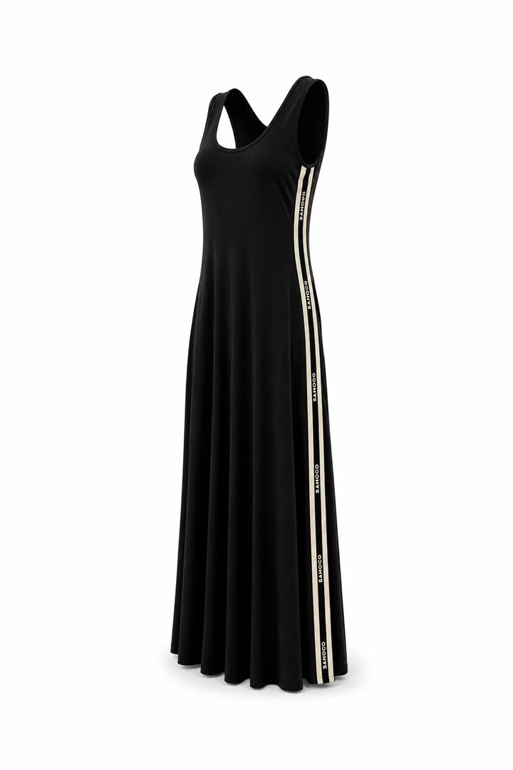 VESTIDO PRETO COM FAIXAS LATERAIS SAHOCO