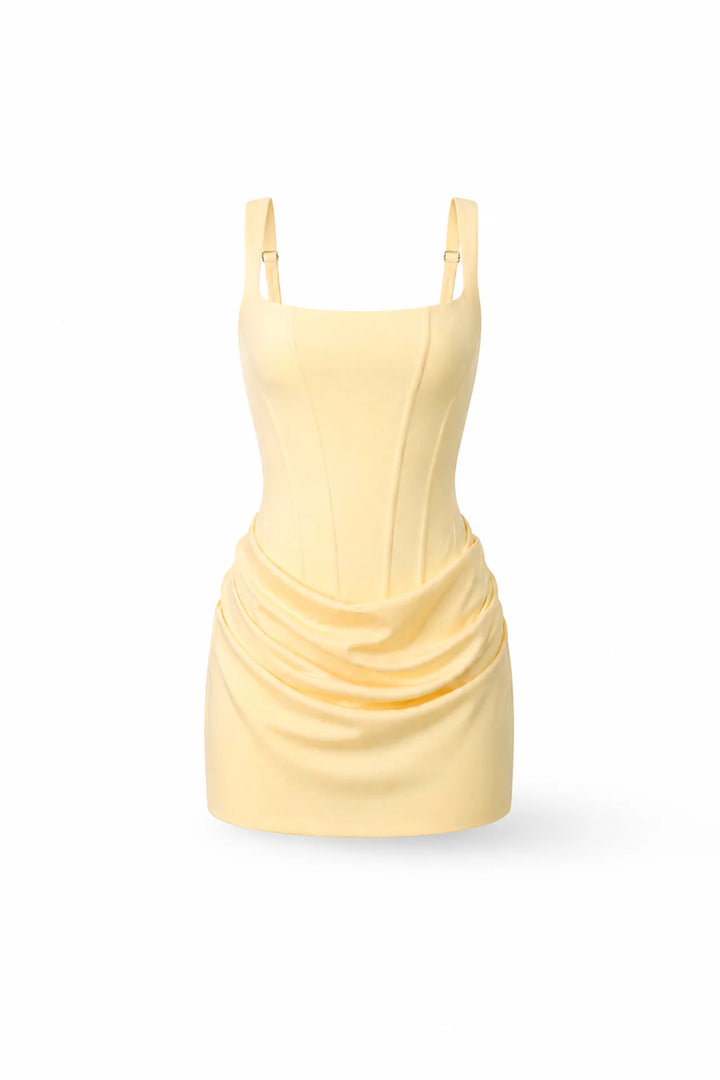 VESTIDO AMARELO COM COSTAS AJUSTÁVEIS SAHOCO