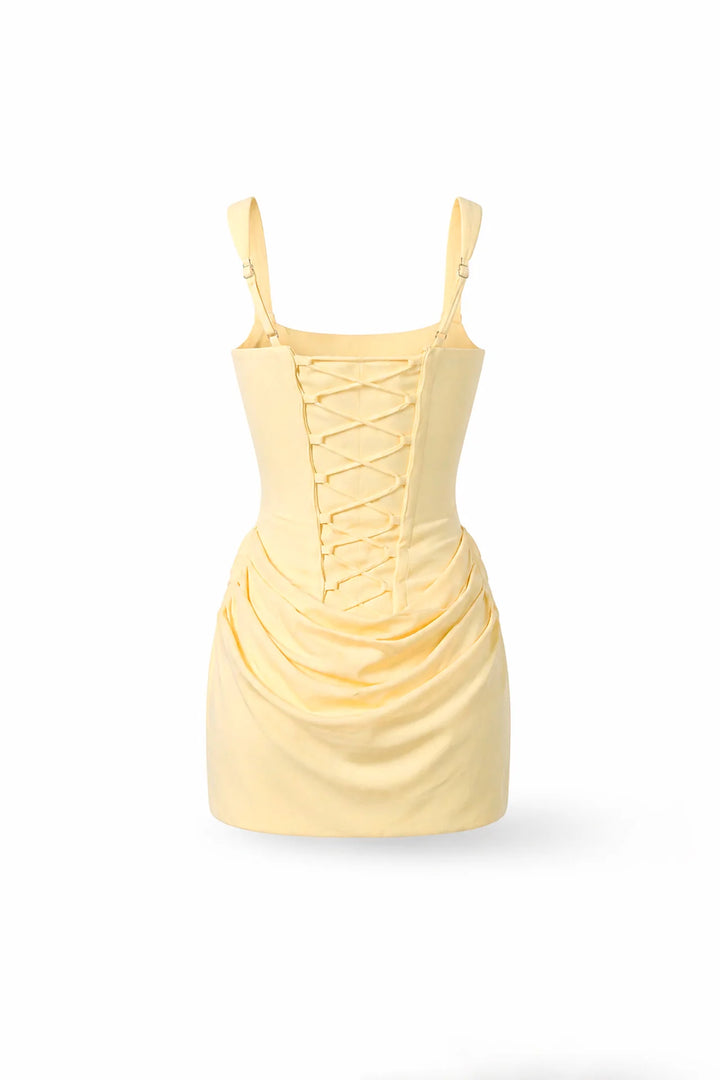 VESTIDO AMARELO COM COSTAS AJUSTÁVEIS SAHOCO