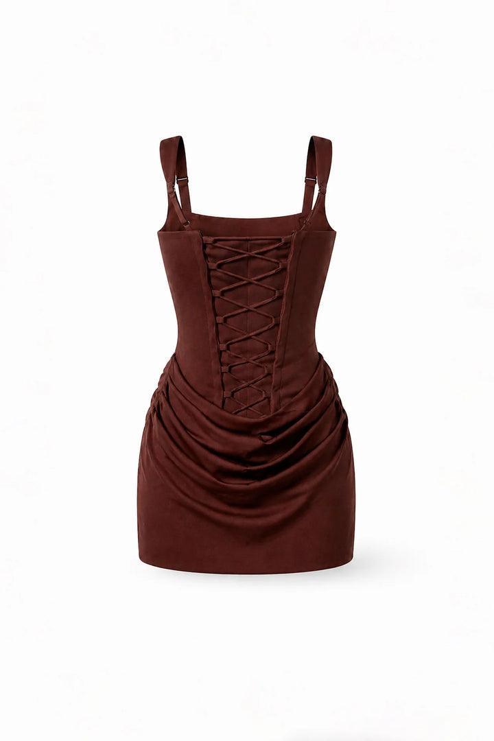 VESTIDO CASTANHO COM COSTAS AJUSTÁVEIS SAHOCO