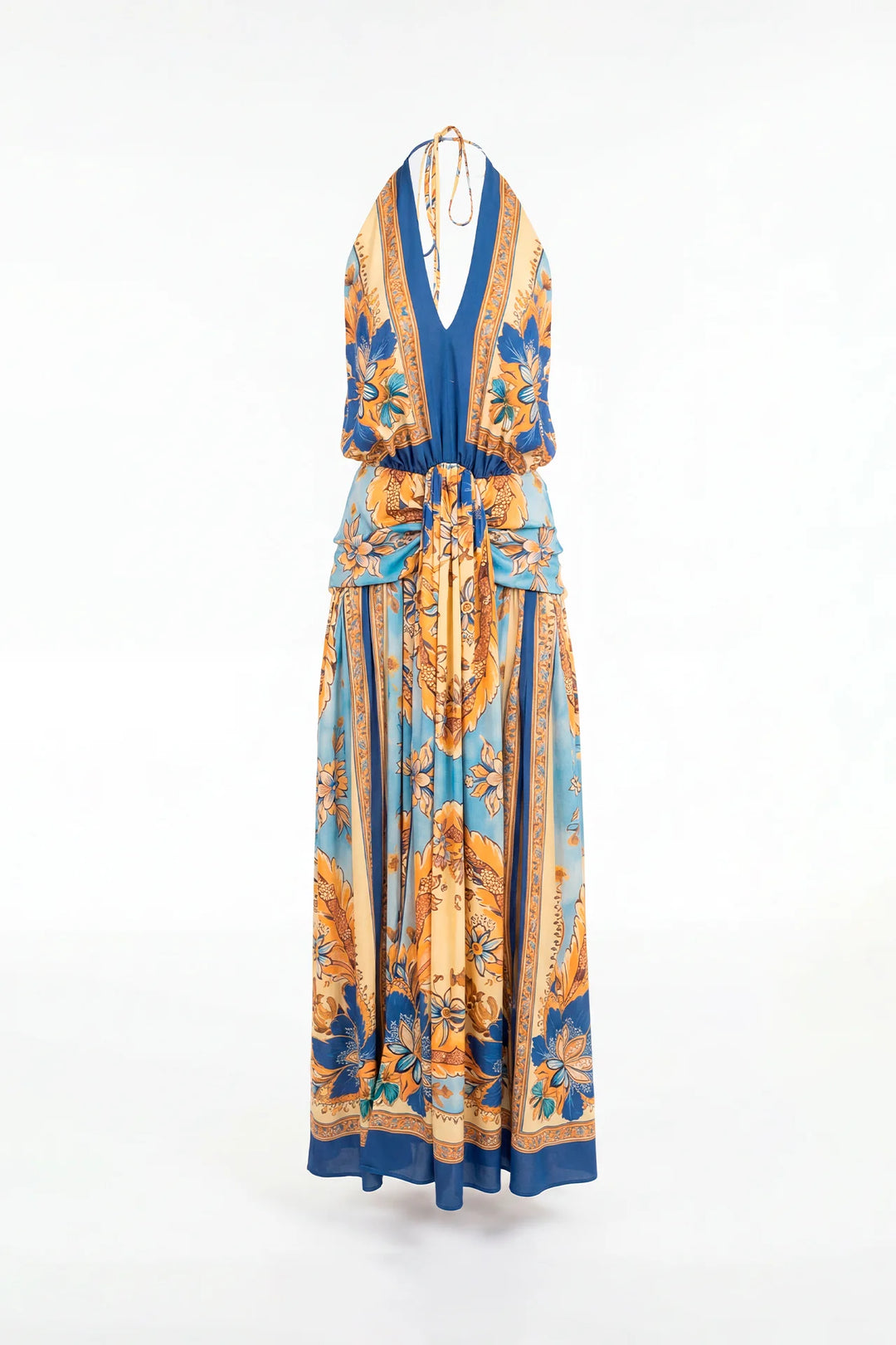 VESTIDO COM DECOTE HALTER ESTAMPADO SAHOCO